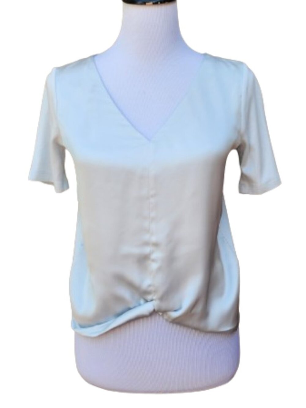 Club Monaco Sheylena Blouse Light Baby Blue Mixed Media Satin Twist Hem